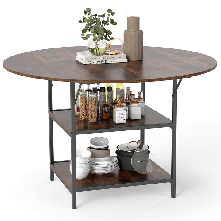 Giantex 47" Round Dining Table for 4-6 with 2-Tier Open Storage Shelves