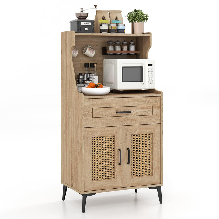 Giantex 45.5” Kitchen Pantry Cabinet, Buffet Sideboard w/Hutch, PVC Rattan Door