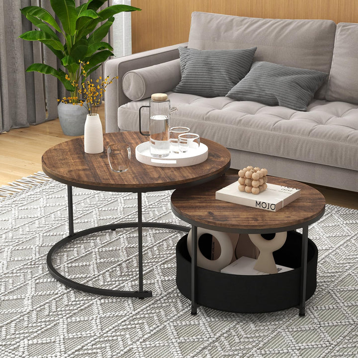 Giantex 31.5" Round Coffee Table with Removable Fabric Basket &amp; Metal Frame