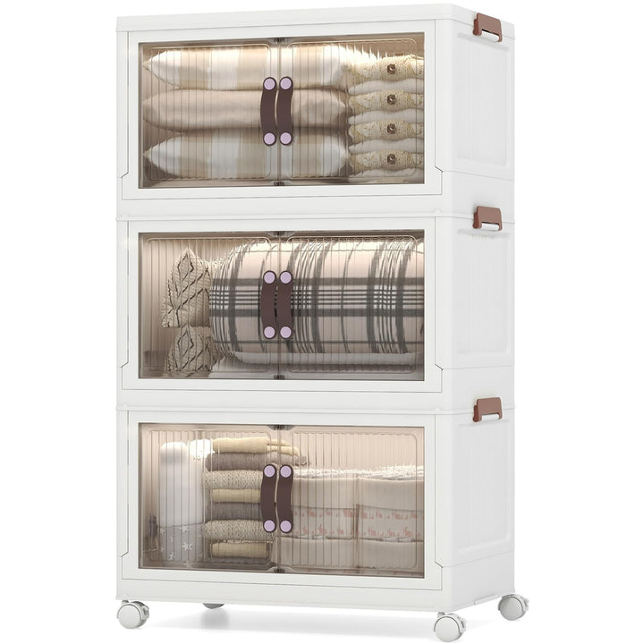 Giantex 3-tier Collapsible Storage Bins with Wheels and Lid