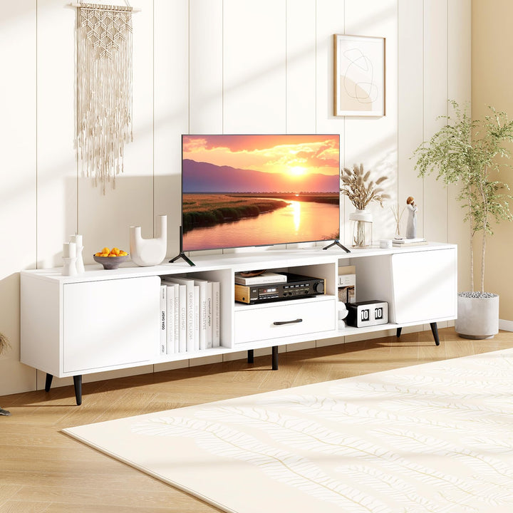 Giantex 79" White TV Stand with Power Outlets