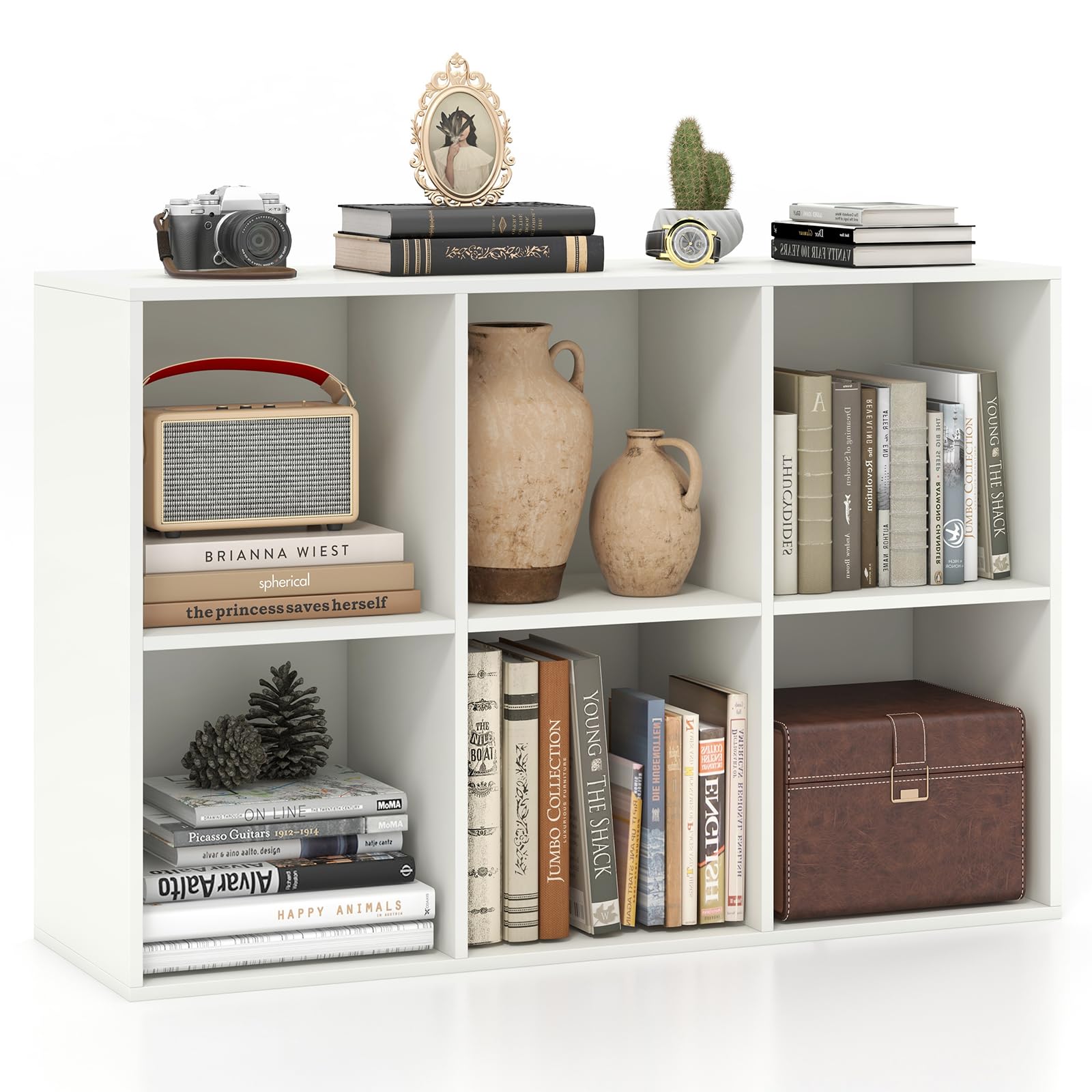 Giantex 6-Cube Bookcase, 3-Tier Cubby Bookshelf, Horizontal Vertical Display Rack with Anti-Tipping Kits