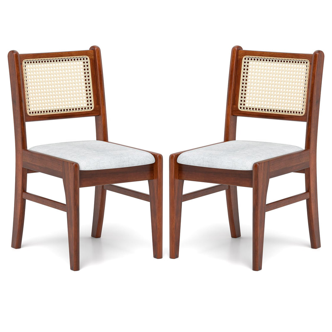 Giantex Rattan Dining Chairs Set of 2/4, Wooden Kitchen Chairs w/Cane Back, Rubber Wood Frame