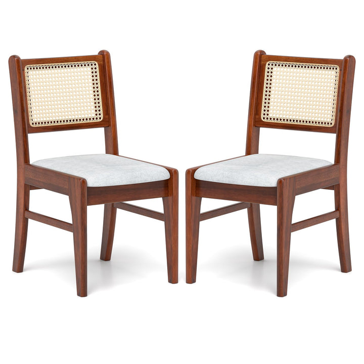 Giantex Rattan Dining Chairs Set of 2/4, Wooden Kitchen Chairs w/Cane Back, Rubber Wood Frame