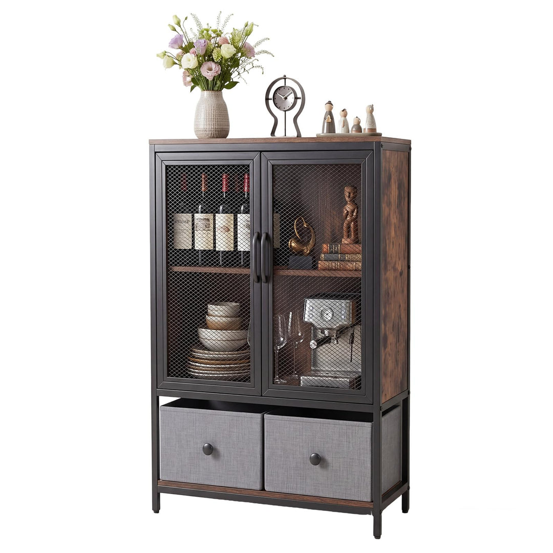 Giantex Industrial Coffee Bar Cabinet with Adjustable Shelves &amp; 2 Removable Cloth Drawers