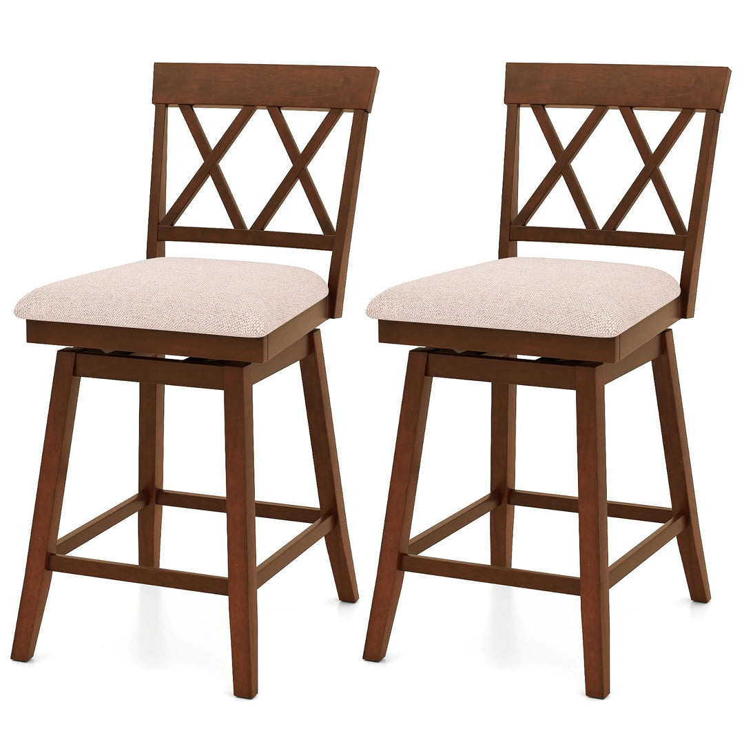 Giantex Counter Height Bar Stool with Crossed Backs and Rubber Wood Legs