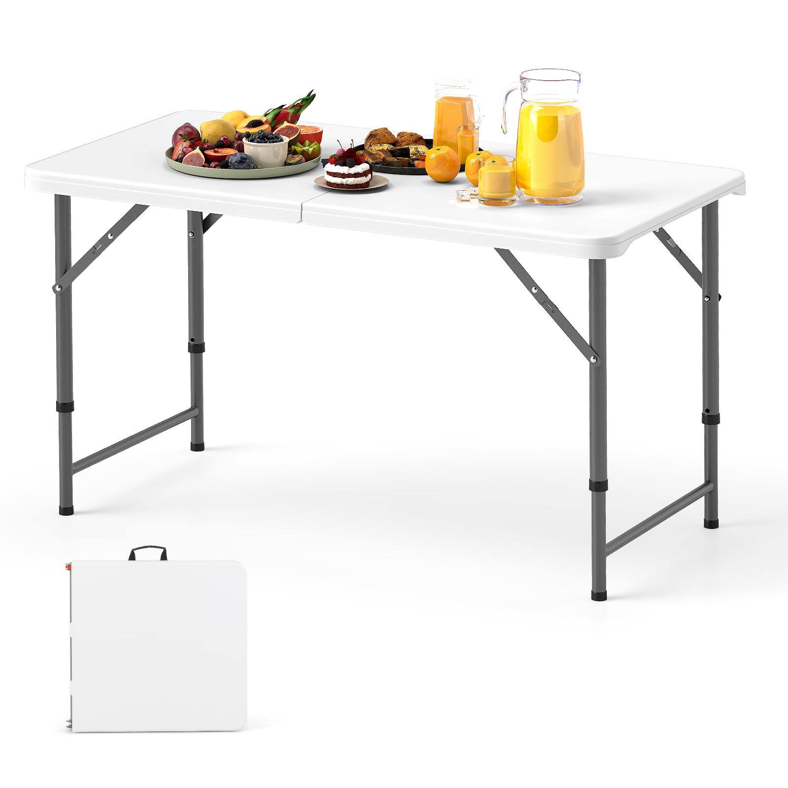 Giantex 48” x 24” Folding Table, HDPE Portable Fold-in-Half Table with ...