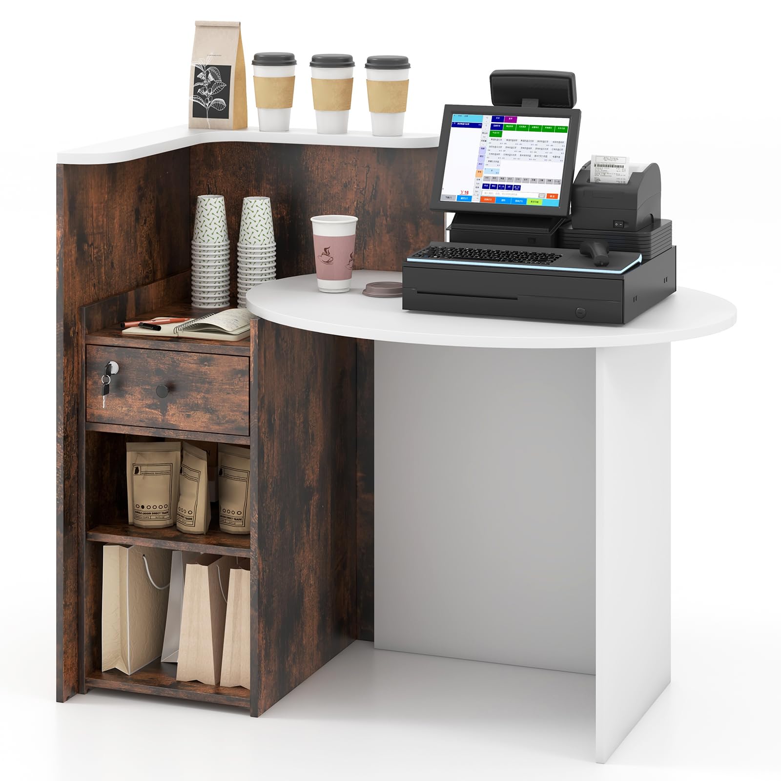 Giantex Reception Desk, Front Counter Desk with Lockable Drawer