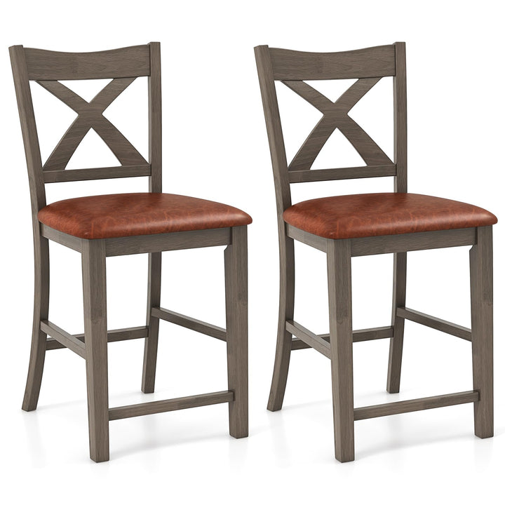 Giantex 24" Bar Stools Set of 2/4, Counter Height Bar Stools with Cross Back & Faux Leather Upholstered Seat