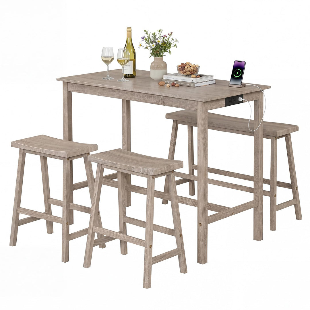 Giantex 4-Piece Counter Height Dining Table Set with Power Outlet
