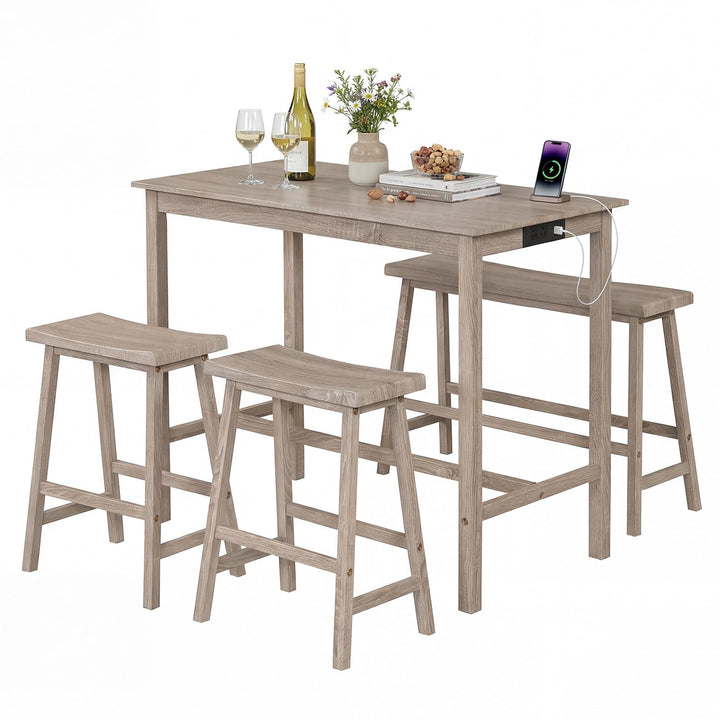 Giantex 4-Piece Counter Height Dining Table Set with Power Outlet