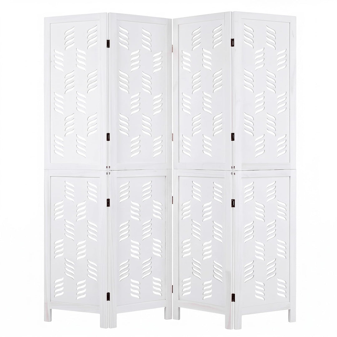 GIANTEX Folding Room Divider | Wood Privacy Screen with Wave Cutout