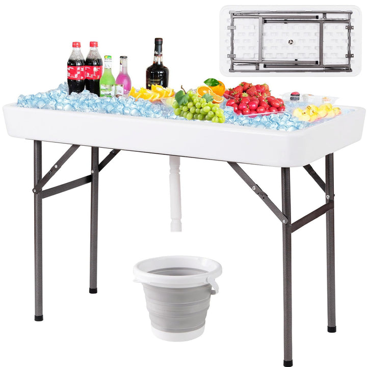 Giantex 4 FT Folding Ice Cooler Table with Drain and Bucket