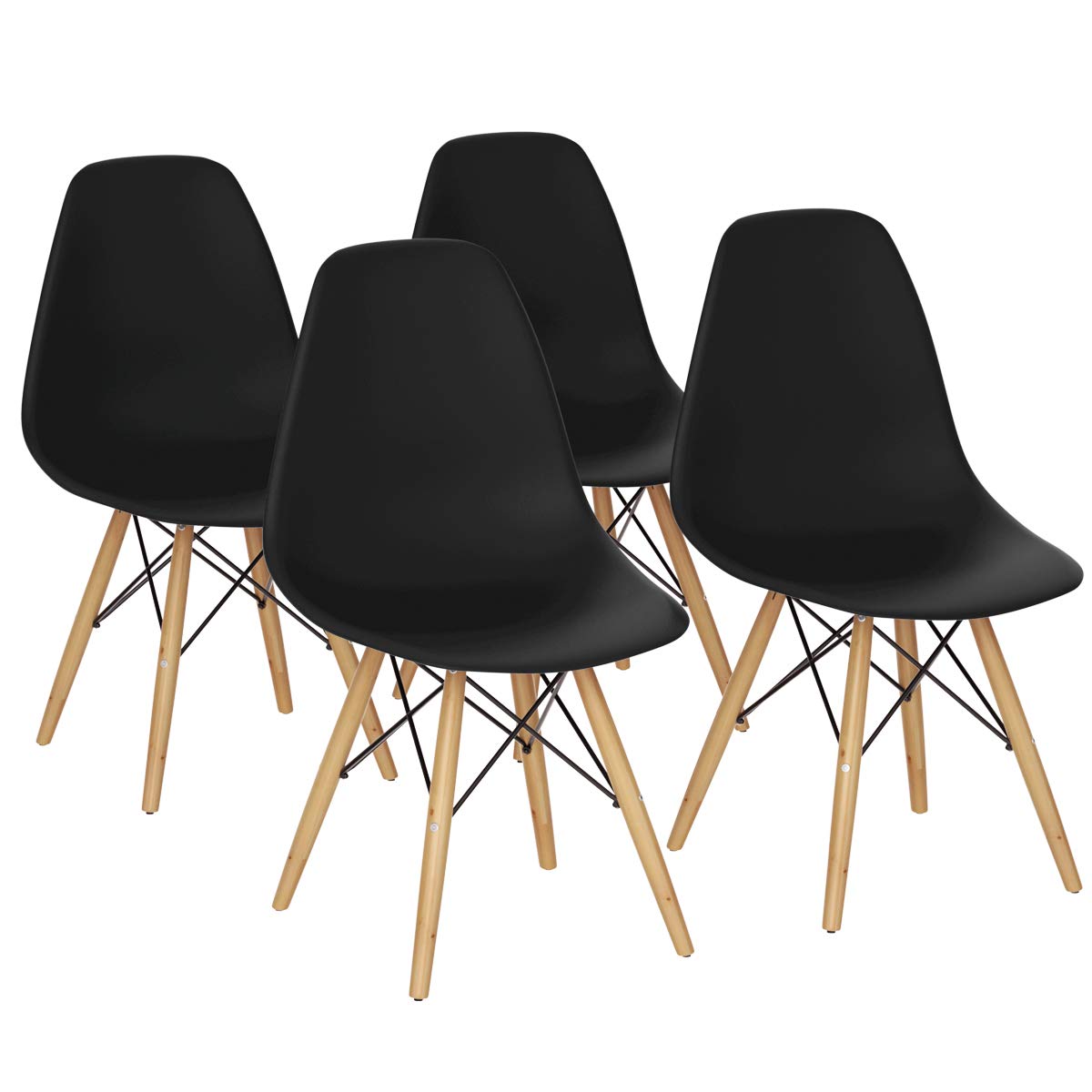 Giantex Dining DSW Chairs with Linen Cushion, Modern Mid Century Shell Chairs w/ Wood Legs