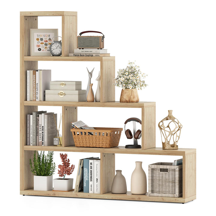 Giantex 6 Cube Geometric Bookshelf, 4-Tier L-Shaped Bookcase with Cubes