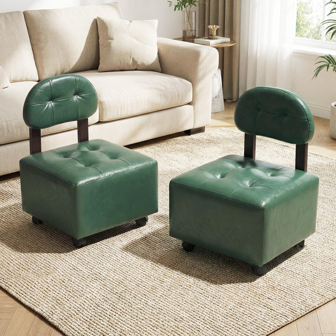 Giantex Small Rolling Footrest Stools Set of 2 with Backrest and Lockable Wheels