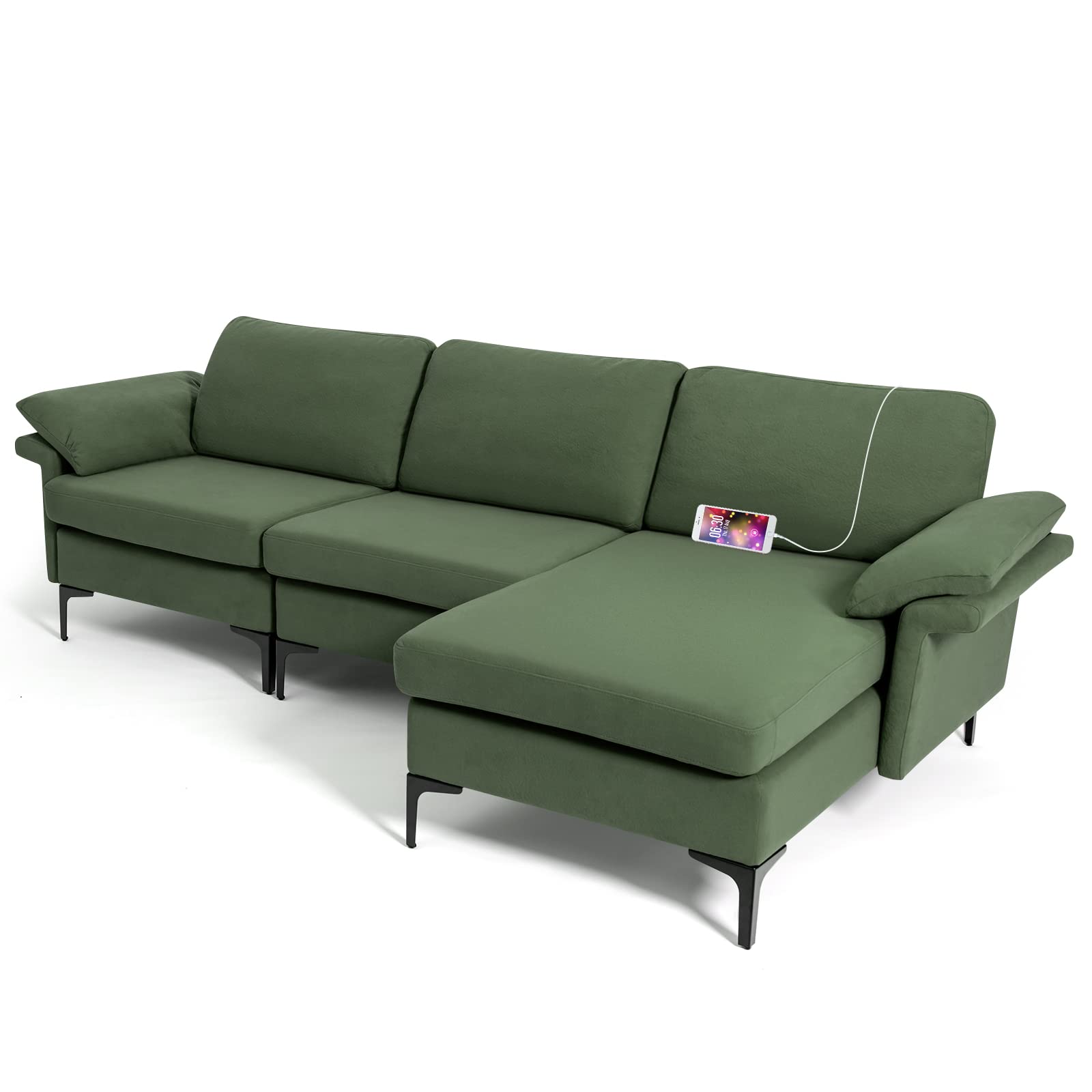 Giantex 100.5" L Convertible Sofa Couch, 3-Seat Sectional Sleeper with USB Ports & Socket