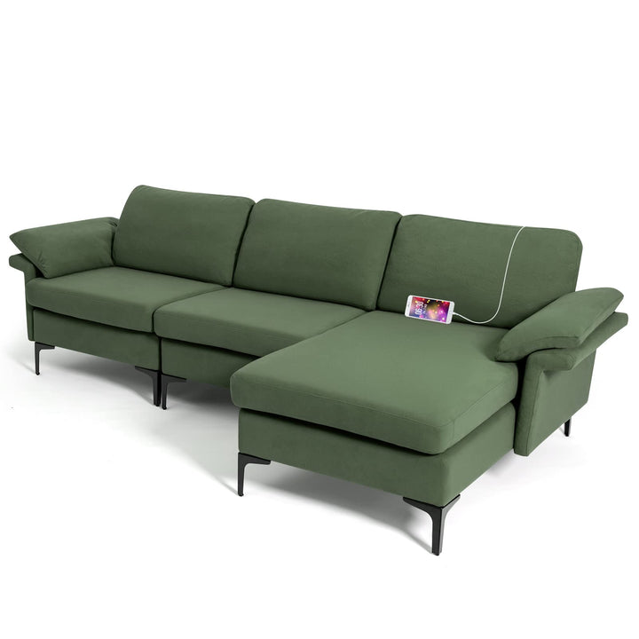 Giantex 100.5" L Convertible Sofa Couch, 3-Seat Sectional Sleeper with USB Ports & Socket