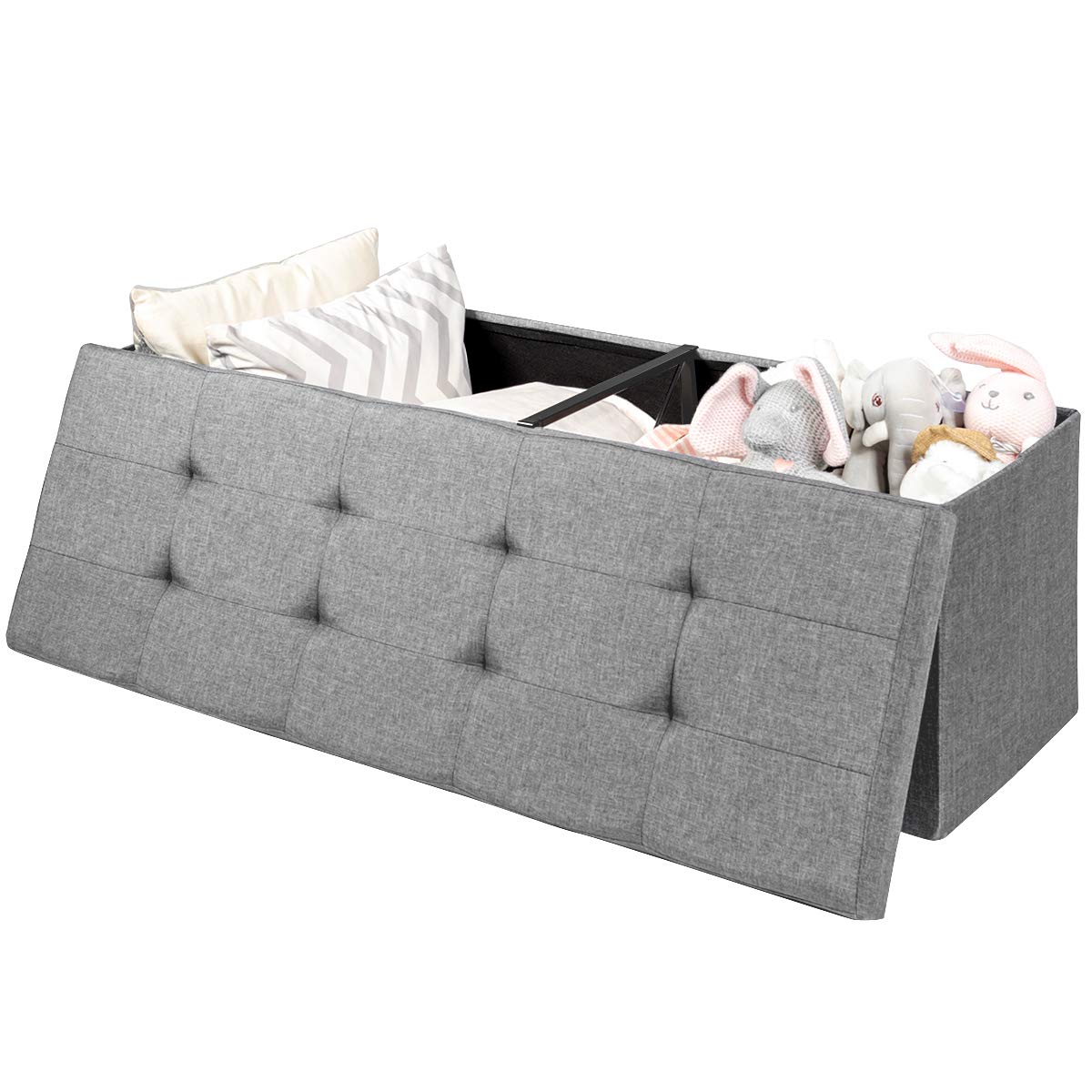Storage Ottoman Bench, Folding Foot Rest 43.5'' with Divider
