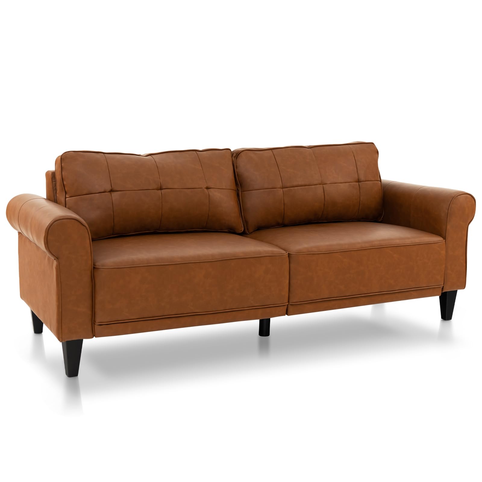 Giantex Sofa Couch, 81.5'' Upholstered 3-Seater Sofa Couch with Faux Leather (Brown)