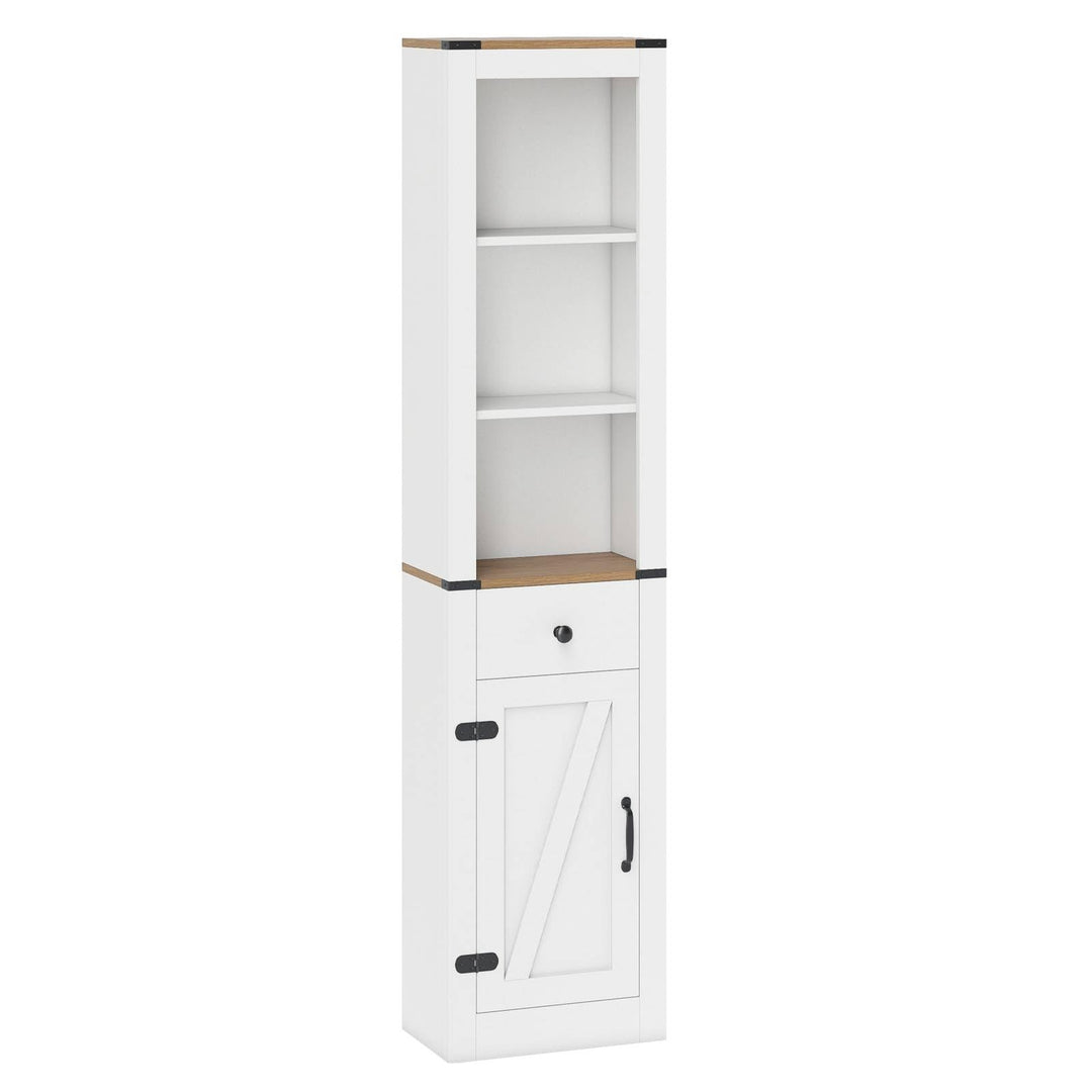 Giantex 68 inch Tall Bathroom Cabinet with Barn Door Narrow Slim Storage Organizer Unit with Drawer