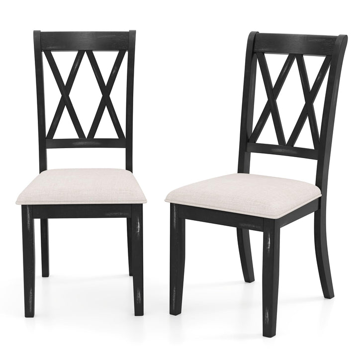 Giantex Wooden Dining Chairs Set of 2/4 Upholstered Kitchen Chair w/Distressed Rubber Wood Legs Curved Cross Back