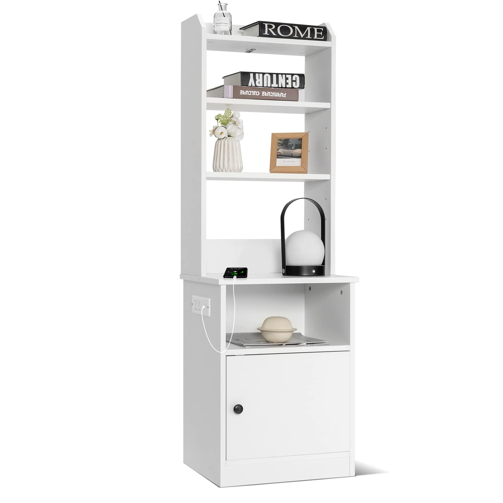 Giantex Nightstand with Charging Station - 55" Tall Bedside Table