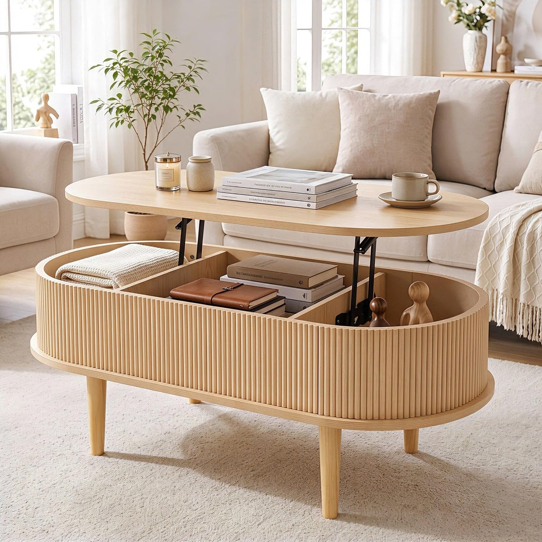 GIANTEX 39.5" Oval Lift Top Coffee Table with Storage