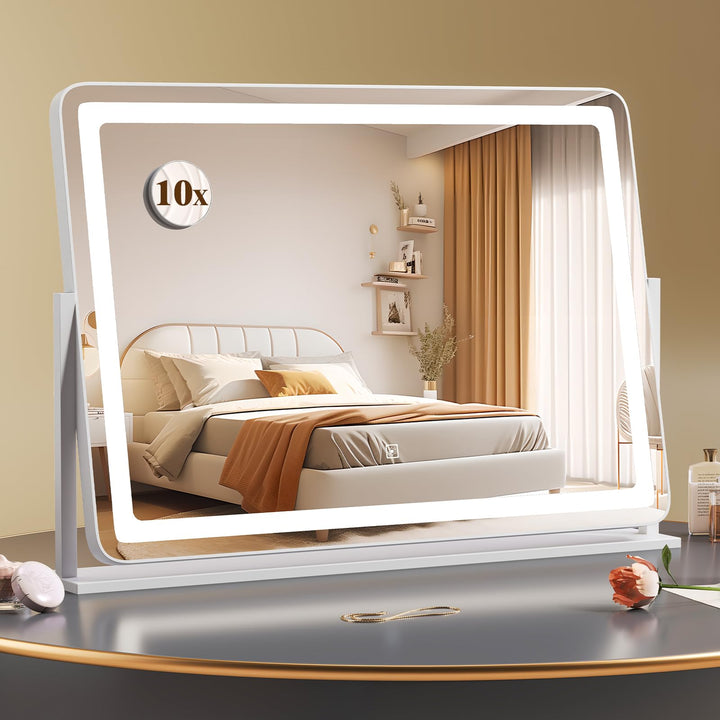 CHARMAID Vanity Mirror with Lights - 32'' x 22'' Large Lighted Vanity Makeup Mirror with 10X Magnify Mirror