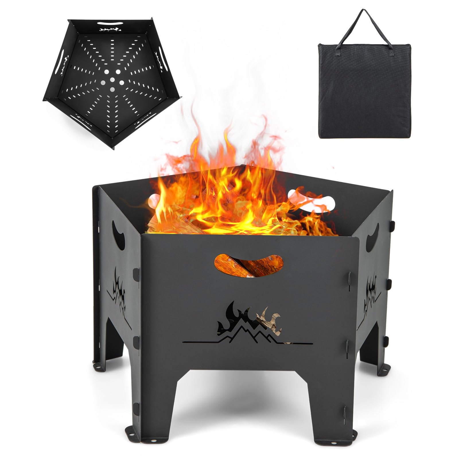 Giantex Portable Fire Pit for Outside - 19" Collapsible Wood Burning Fire Pit