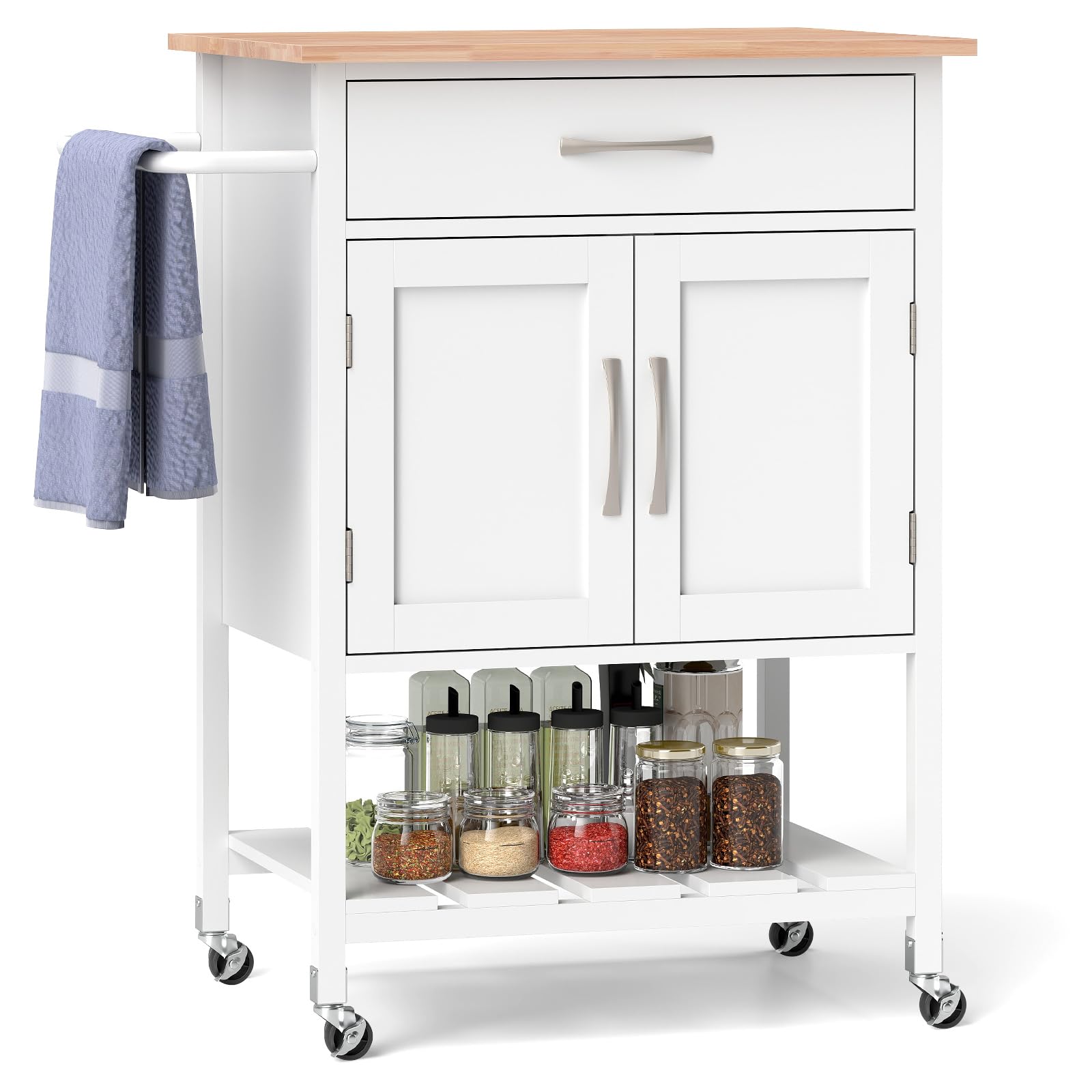Giantex Rolling Kitchen Island Cart, Mobile Serving Cart with Drawer, 2-Door Storage Cabinet, Storage Shelf