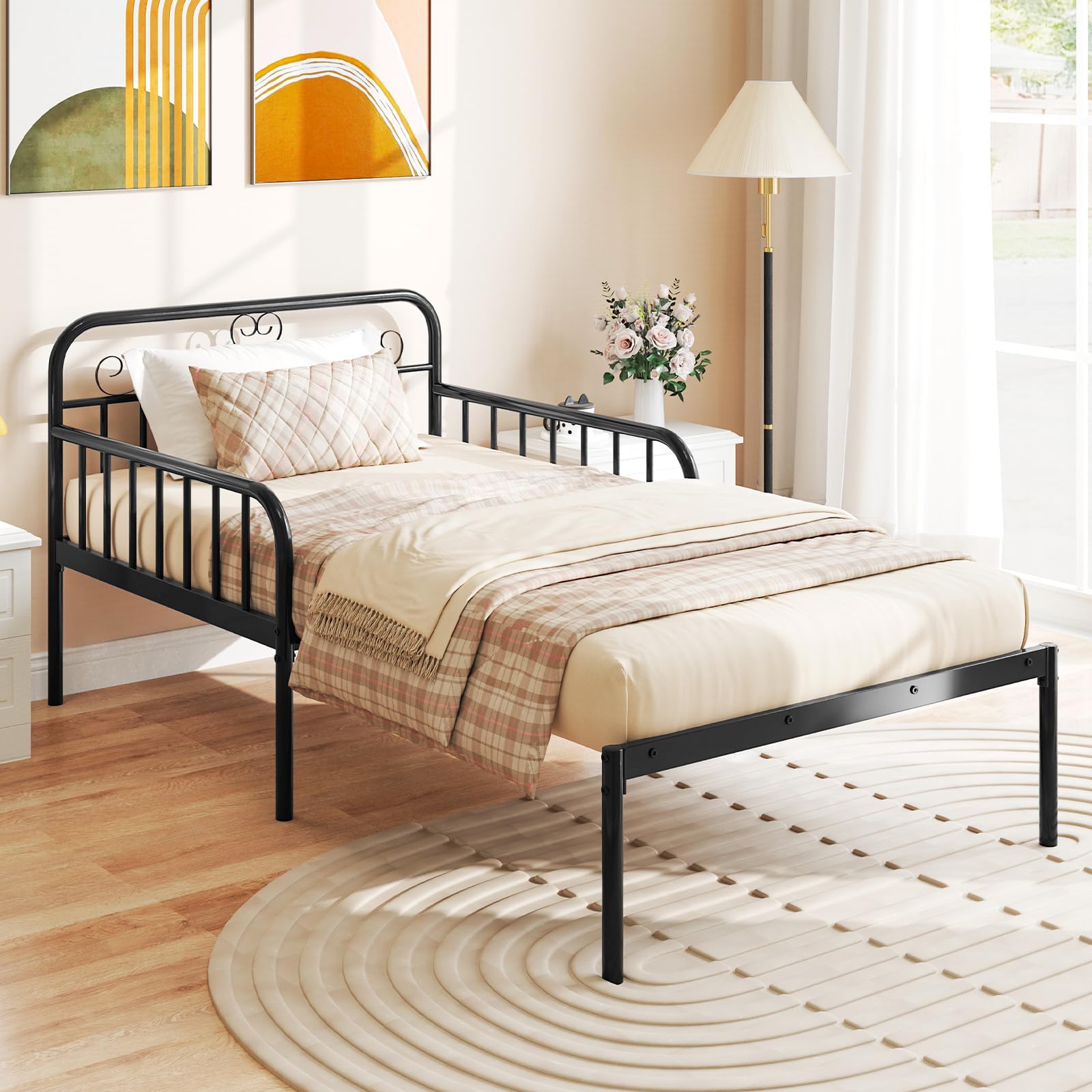 Giantex Metal Twin Bed Frame, Convertible Sofa Bed with Headboard & Armrests, Pull-Out Sleeper Chair Bed