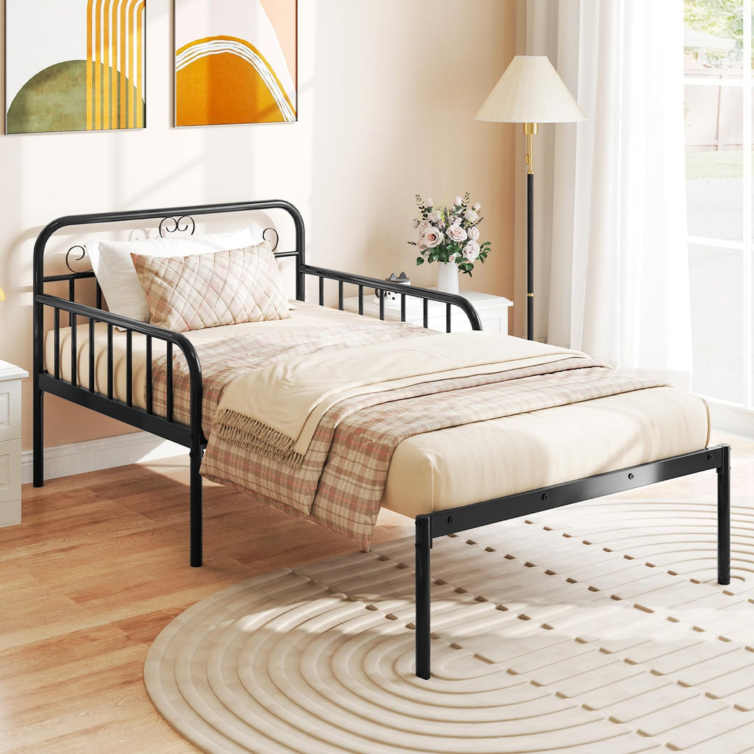 Giantex Metal Twin Bed Frame, Convertible Sofa Bed with Headboard & Armrests, Pull-Out Sleeper Chair Bed