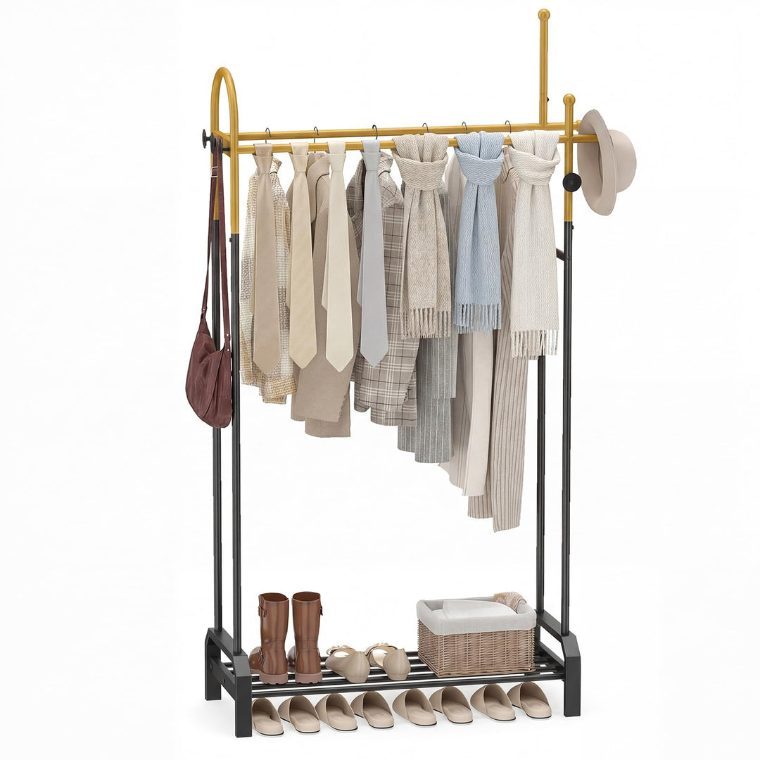 Giantex Double Rod Freestanding Clothes Rack with 5 Coat Hooks
