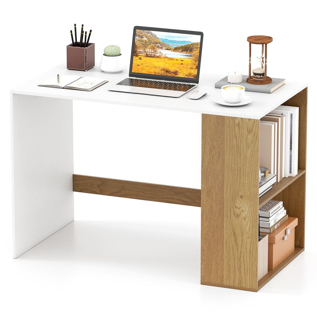 Giantex 44 Inch Wooden Computer Desk with Bookshelf for Small Space