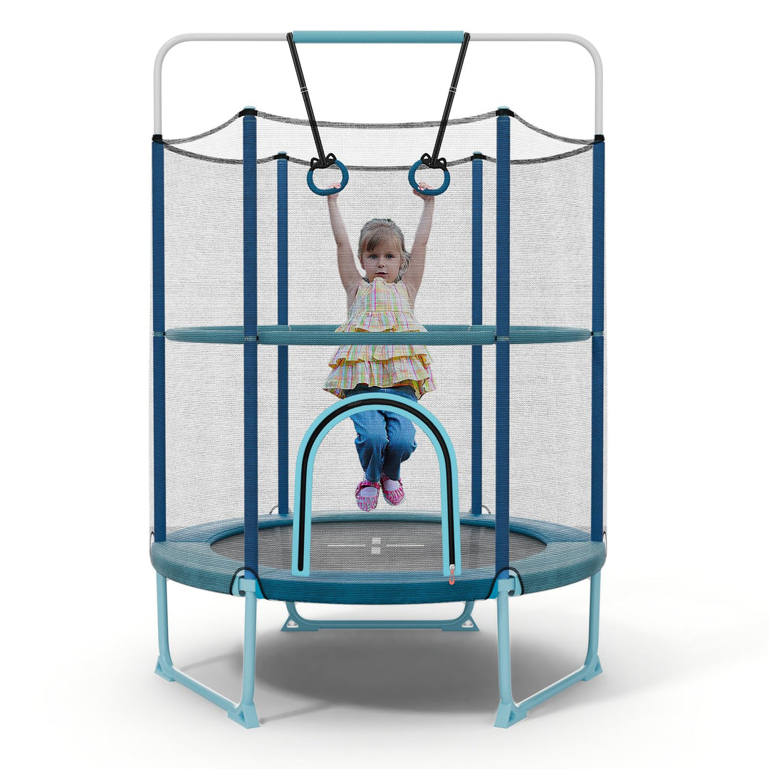 Giantex 60" Trampoline for Kids, 5 Ft Toddler Trampoline with Net, 85" Height Mini Trampoline with Detachable Ring and Horizontal Bar