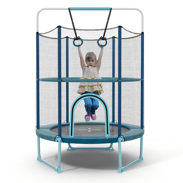 Giantex 60" Trampoline for Kids, 5 Ft Toddler Trampoline with Net, 85" Height Mini Trampoline with Detachable Ring and Horizontal Bar