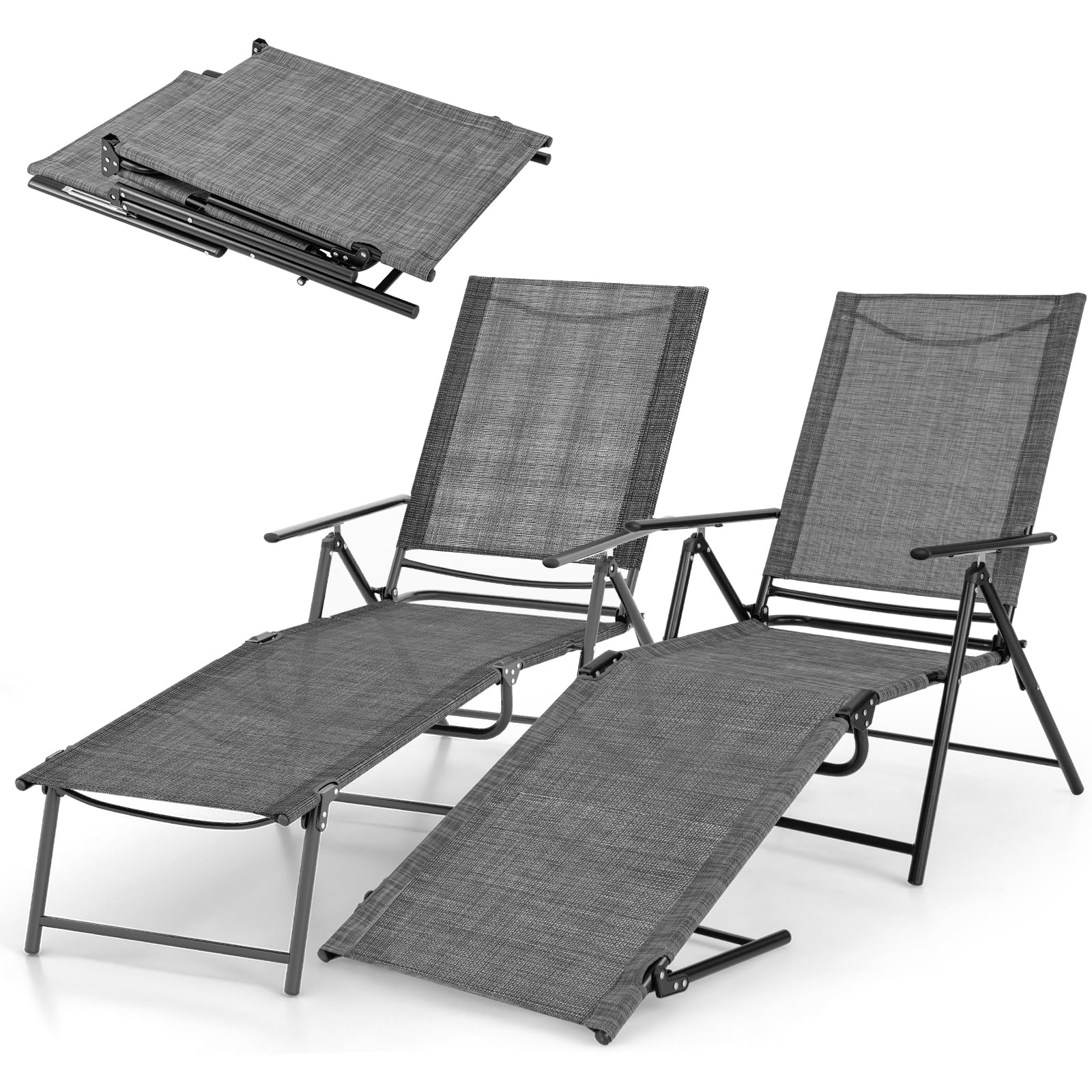 Giantex Lounge Chair Outdoor Set of 2 - Tanning Chair with 6 Adjustable Backrest