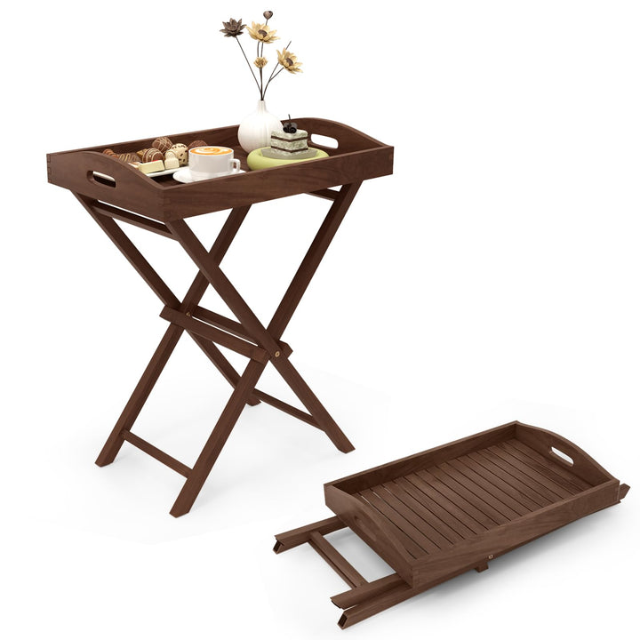 Giantex 28-Inches High Solid Teak Wood TV Tray Side Table