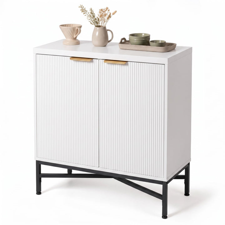 GIANTEX Fluted Storage Cabinet with 2 Doors and Adjustable Shelf