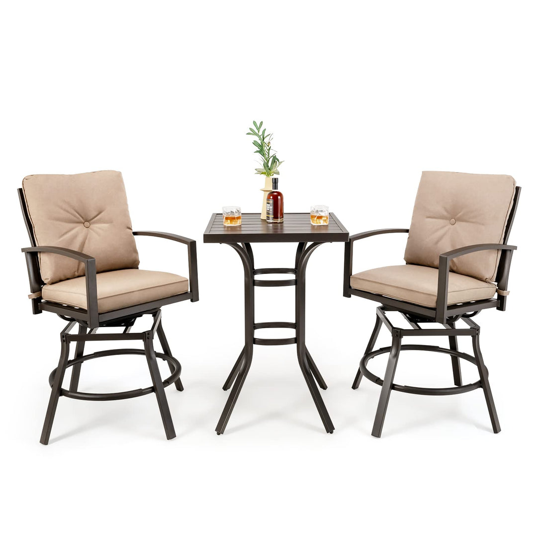 Giantex 3 Piece Patio Bar Set, All Weather Metal Outdoor Furniture Set, Bar Height Patio Table, Swivel High Bar Stool Chairs Set of 2