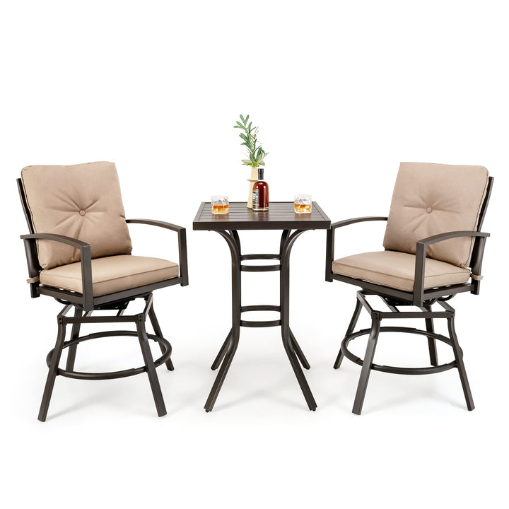 Giantex 3 Piece Patio Bar Set, All Weather Metal Outdoor Furniture Set, Bar Height Patio Table, Swivel High Bar Stool Chairs Set of 2