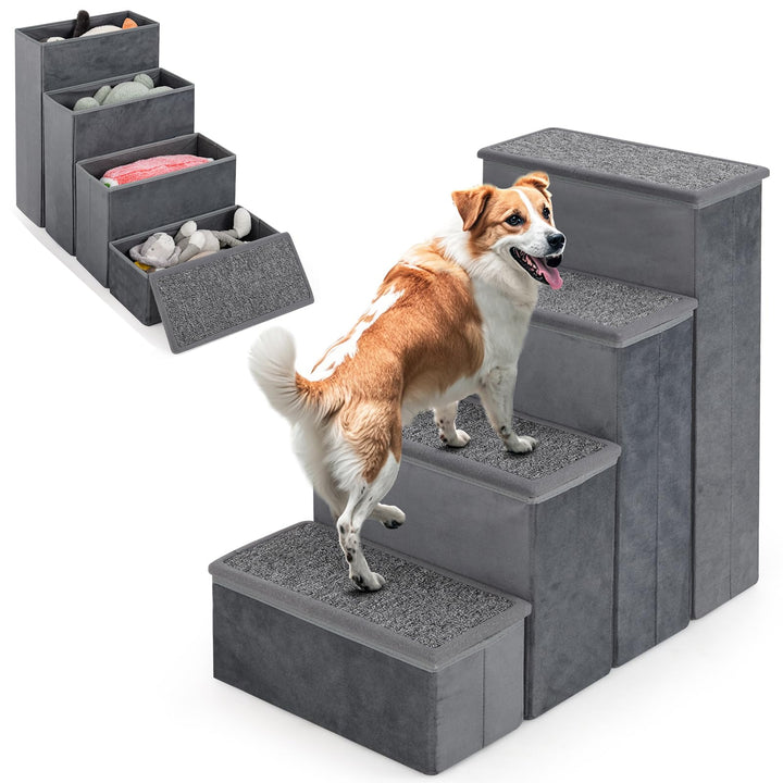 Giantex Dog Stairs with Storage 23" H Folding 4 Step Pet Stairs for Small and Medium Dogs