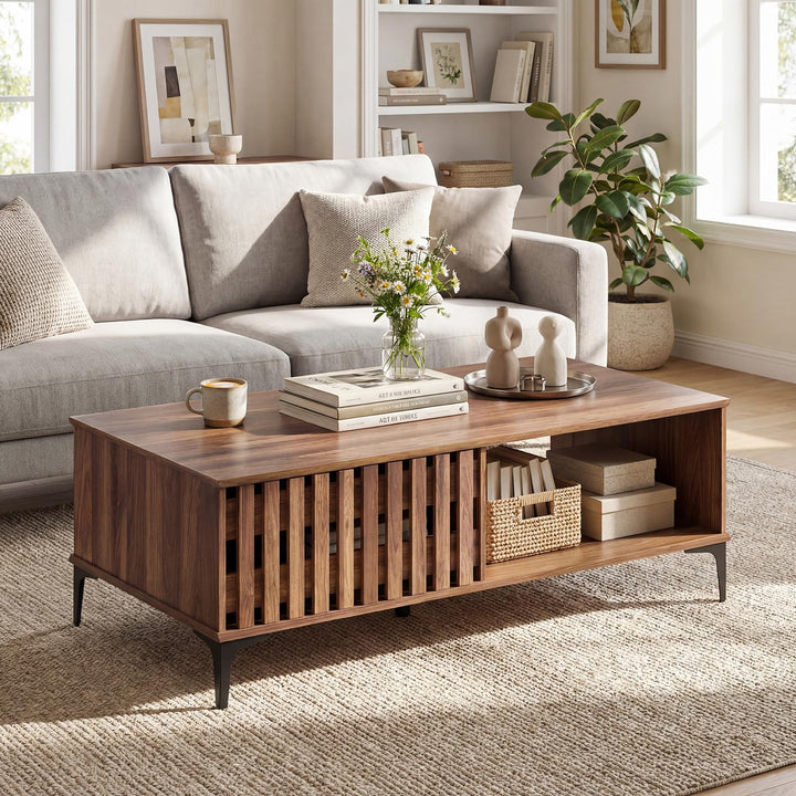 Giantex 47 Inch Wood Mid Century Coffee Table with Storage