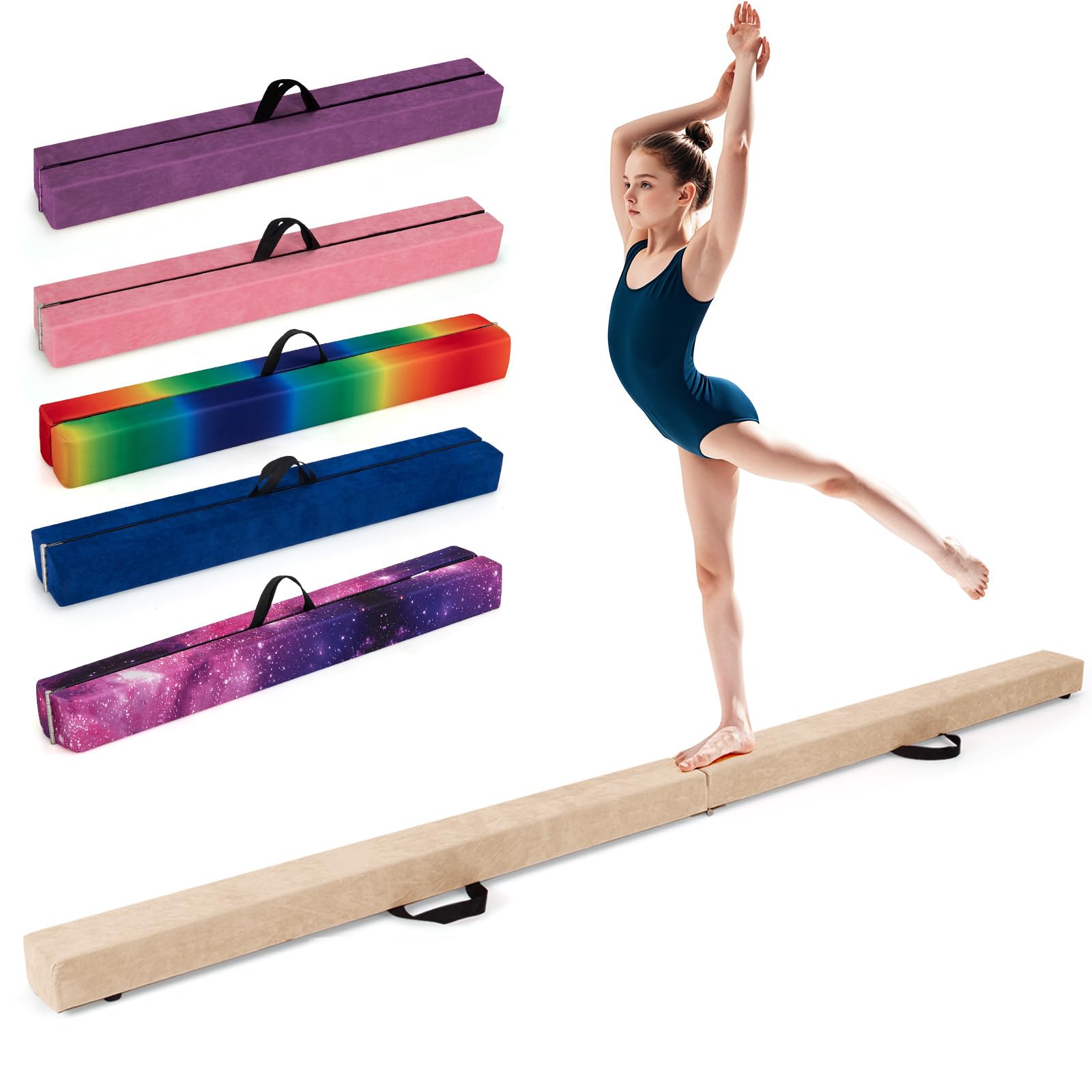 Giantex 8FT Balance Beam, Folding Gymnastics Beam w/Carry Handles