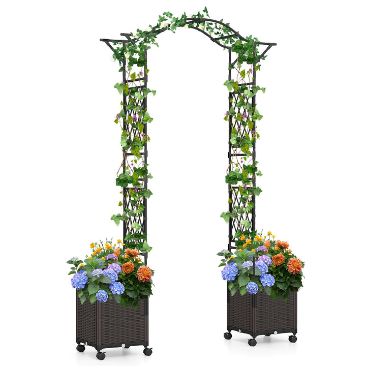 Giantex 8.2 FT Garden Arch Trellis w/ 2 Self-Watering Planter Boxes