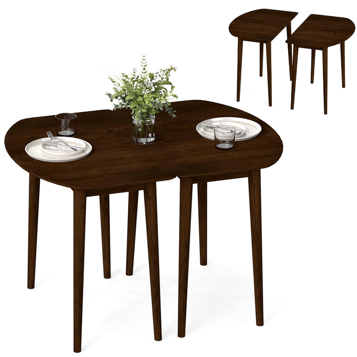 Giantex Dining Table Set with 2 Half-Round Dinner Tables for 4-6 45" Farmhouse Extendable Kitchen Table