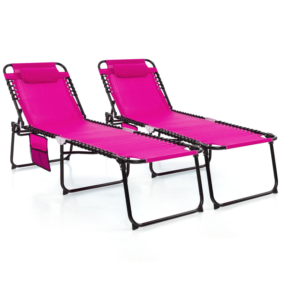 Folding Chaise Lounge Chair, Adjustable Beach Chair, Folding Patio Recliner