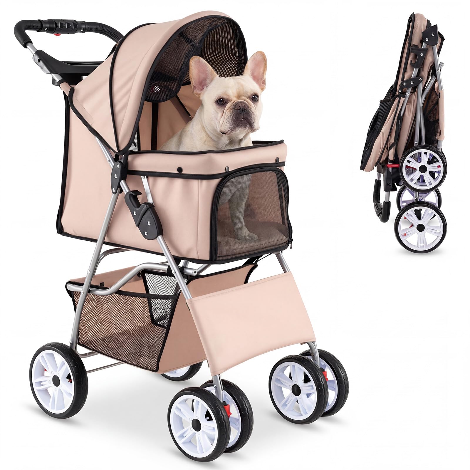 Giantex Foldable Pet Stroller for Small Dogs & Cats, Beige