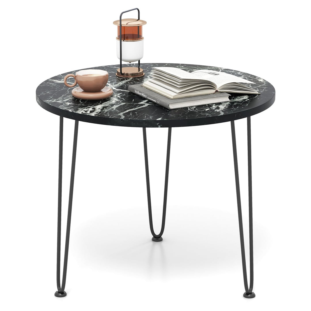 Giantex Round Coffee Table, Faux Marble Center Table with Metal Legs, Sofa Accent Side Table